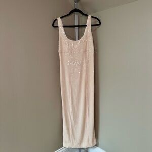 Women’s Pilcro Anthropologie sequin midi length gown size XS pale‎ pink / ivory